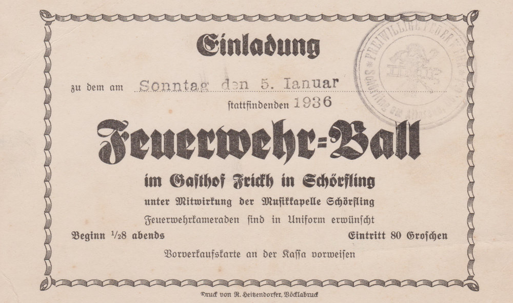 Einladung Feuerwehrball 1936